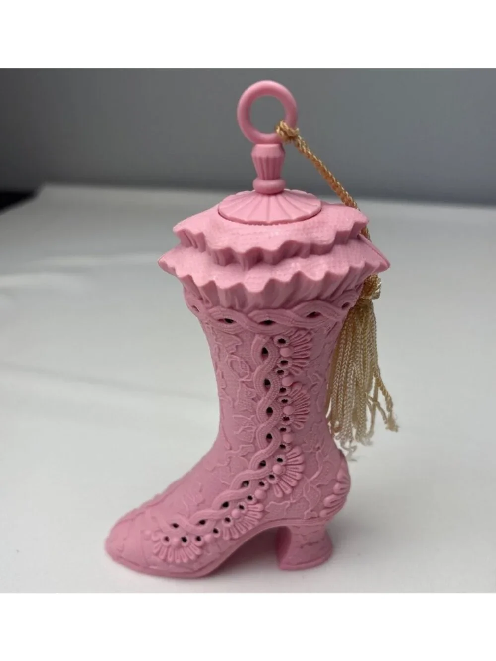 Avon Victorian Pink Tassel Boot Pomander Clutching 70s Charm Scent-Free Style